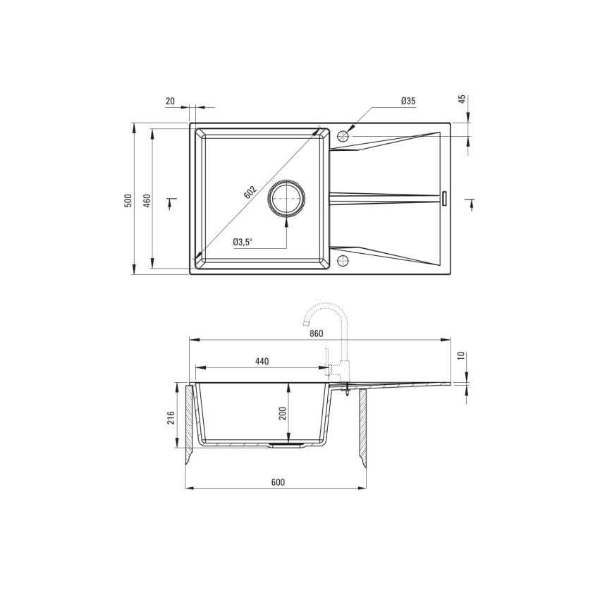 Deante ZRC_S11A - Chiuvetă de bucătărie CORIO 50x86 cm granit/gri metalic