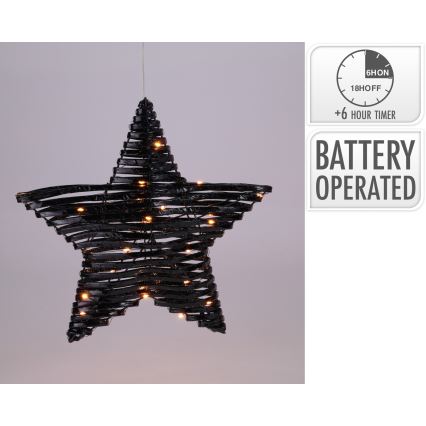 Decorațiune de Crăciun LED 30xLED/3xAA 40 cm alb cald stea/negru