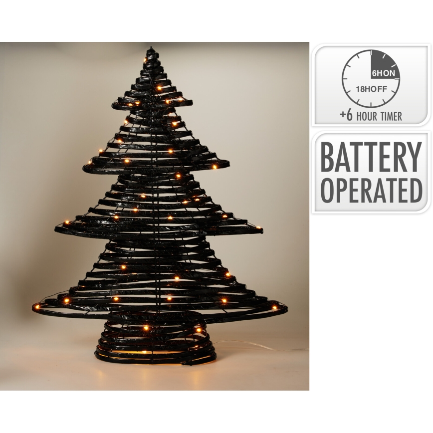 Decorațiune de Crăciun LED 60xLED/3xAA 60 cm lumină albă caldă brad/negru