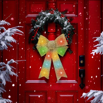 Decorațiune de Crăciun LED RGB, 11xLED/3xLR44, 40x30 cm, fundă aurie