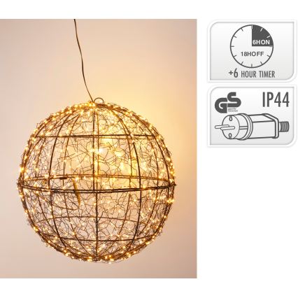 Decorațiune de Crăciun pentru exterior cu LED, 500 LED-uri/230V, diam. 35 cm, IP44, alb cald, glob/negru
