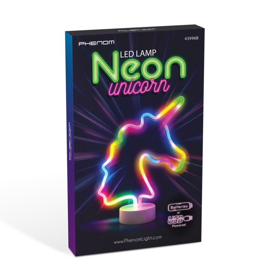 Decorațiune de masă LED în stil neon, unicorn, 2W, alimentare 3xAA sau USB