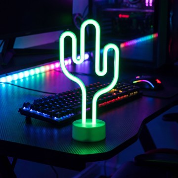 Decorațiune de masă neon LED, 2W, 3xAA/USB, cactus