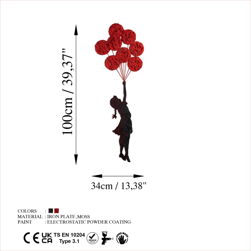 Decorațiune de perete 100x34 cm metal/mușchi fată