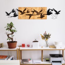 Decorațiune de perete 111x25 cm lemn/metal păsări