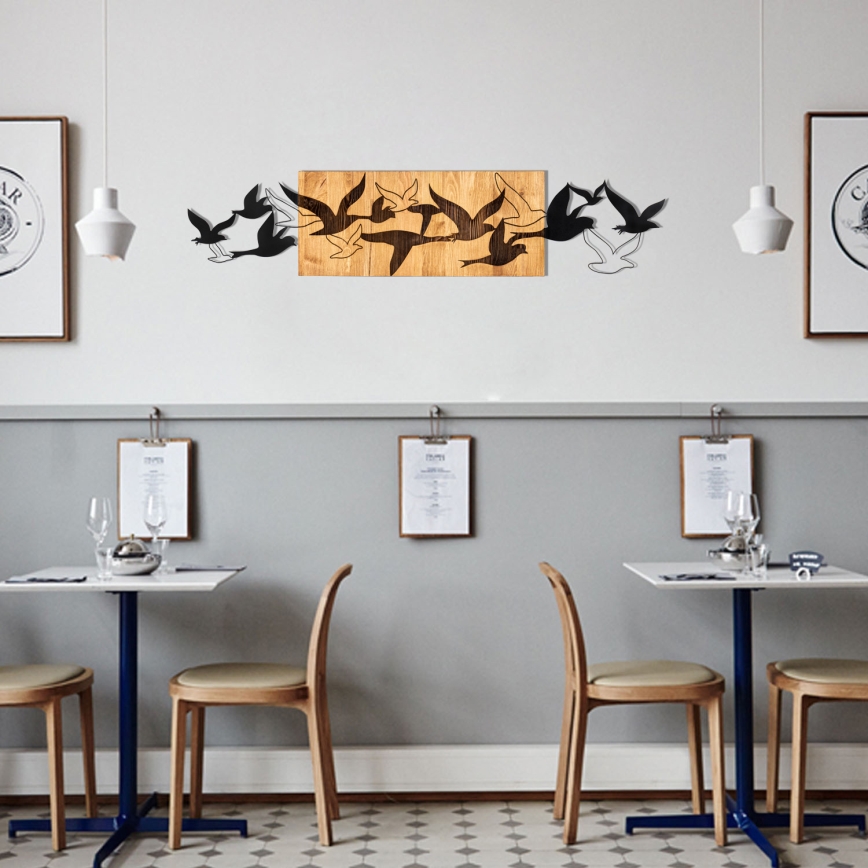 Decorațiune de perete 111x25 cm lemn/metal păsări