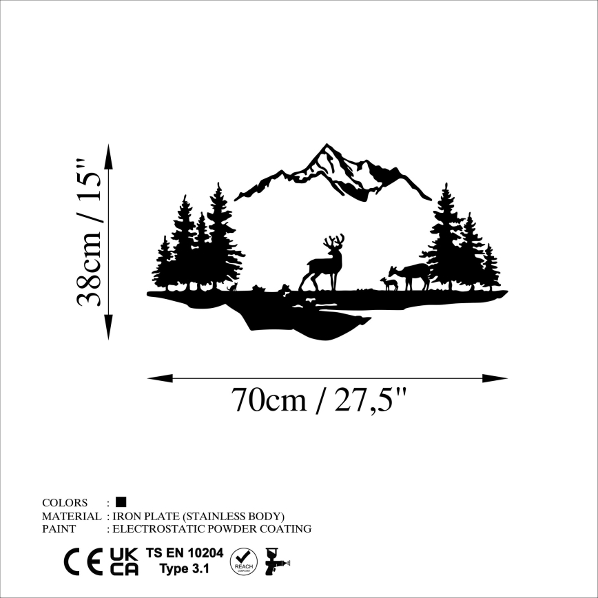 Decorațiune de perete 2 buc. 70x38 metal/negru cerb