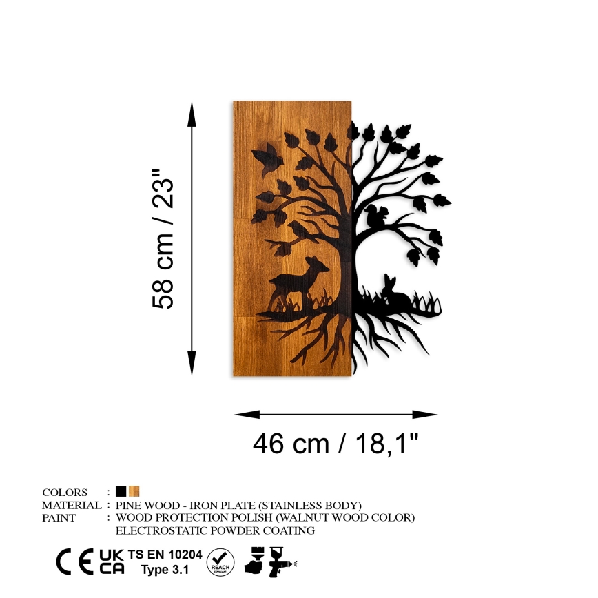 Decorațiune de perete 46x58 cm lemn/metal copac