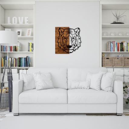 Decorațiune de perete 56x58 cm lemn/metal tigru