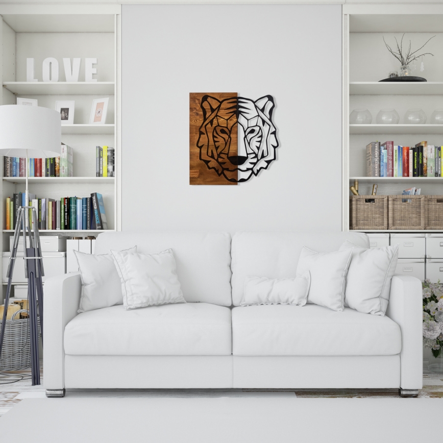 Decorațiune de perete 56x58 cm lemn/metal tigru