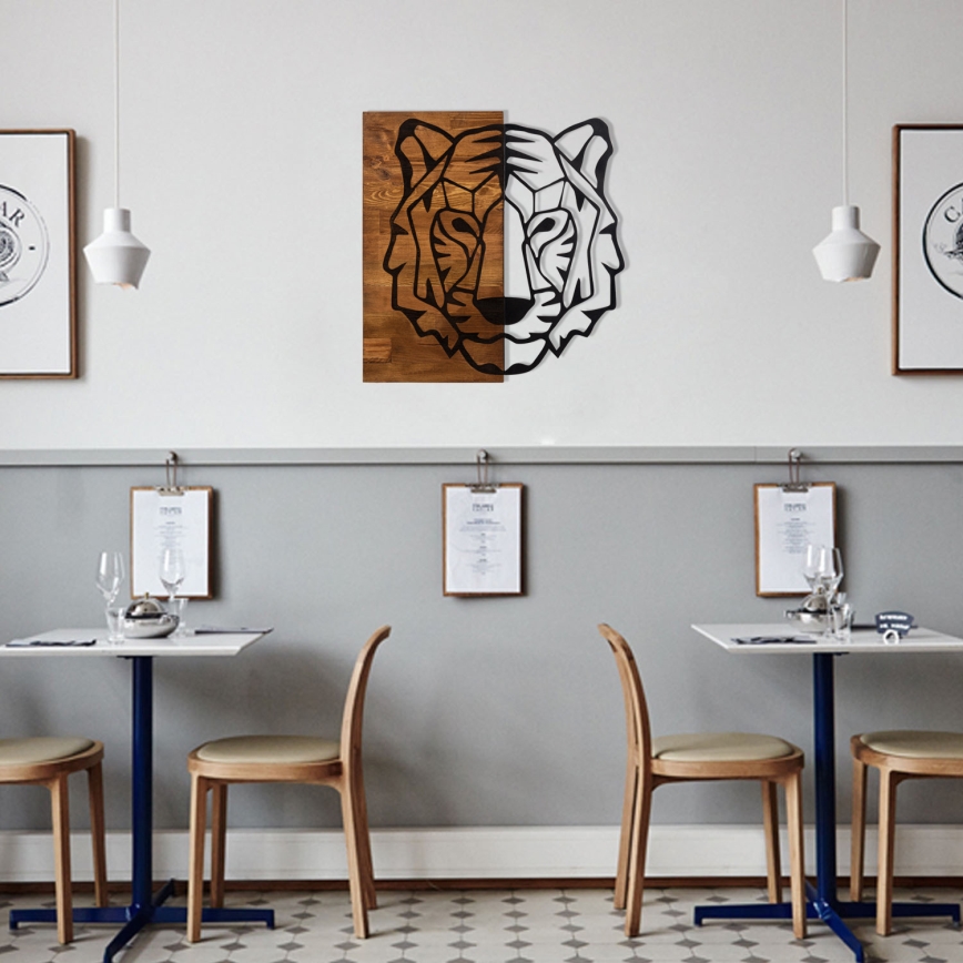 Decorațiune de perete 56x58 cm lemn/metal tigru