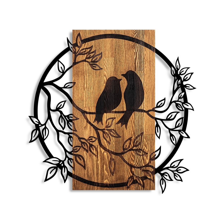 Decorațiune de perete 59x57 cm lemn/metal păsări