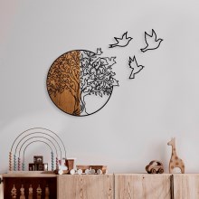 Decorațiune de perete 60x56 cm lemn/metal copac și păsări