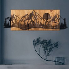 Decorațiune de perete 75,5x24,5 cm lemn/metal munți