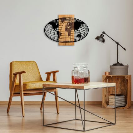 Decorațiune de perete 87x58 cm lemn/metal glob