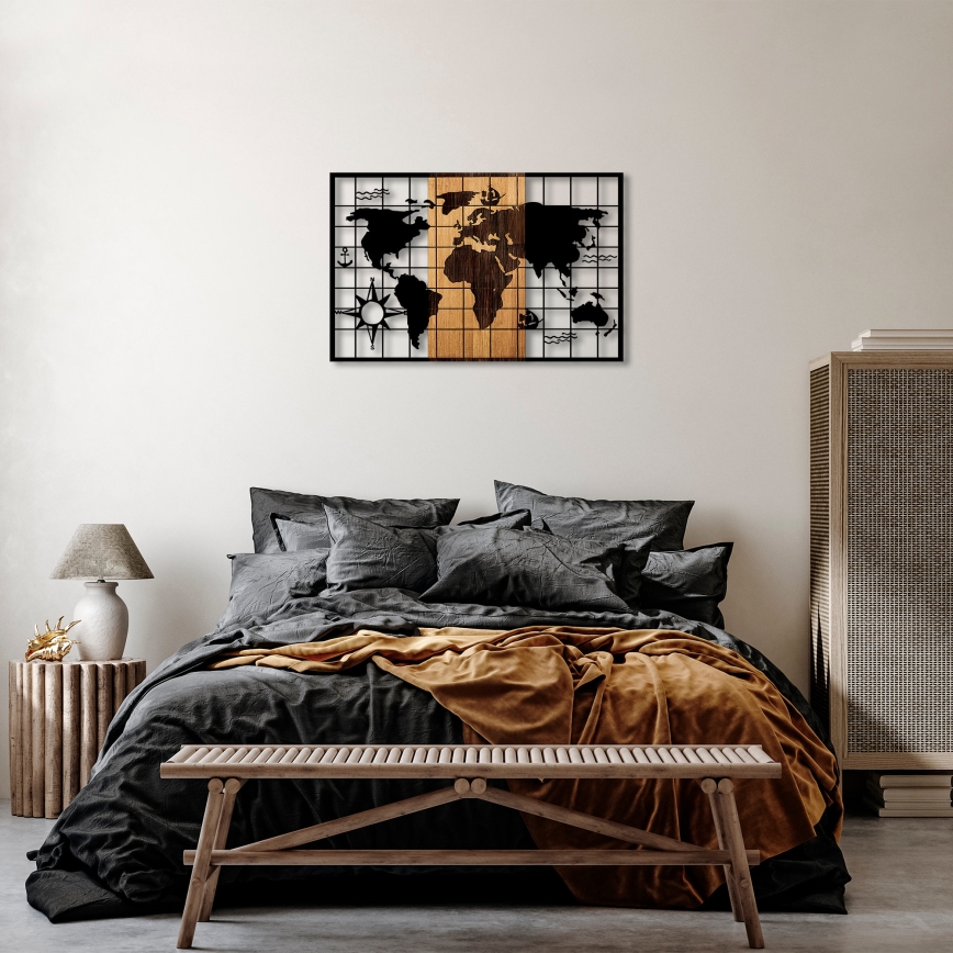 Decorațiune de perete 90x58 cm lemn/metal hartă