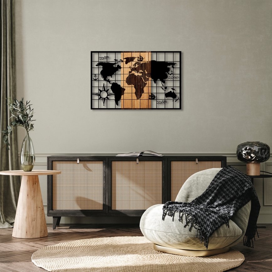 Decorațiune de perete 90x58 cm lemn/metal hartă