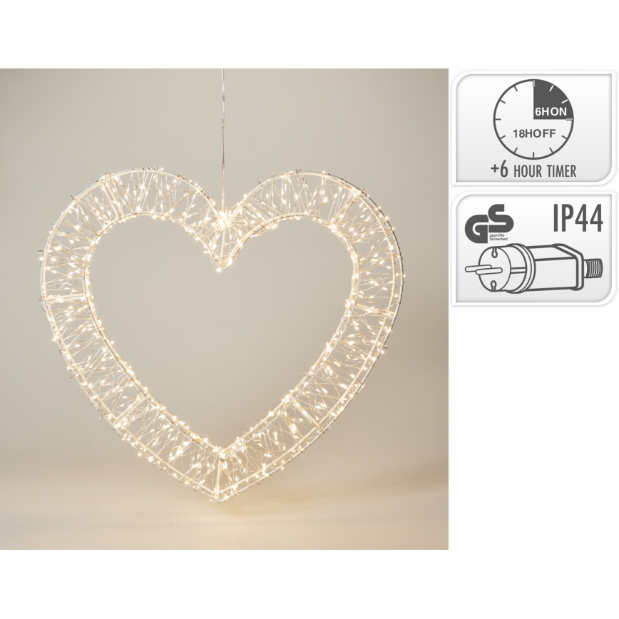 Decorațiune LED de exterior pentru Crăciun 720xLED/6W/230V 46 cm IP44 alb cald inimă/alb