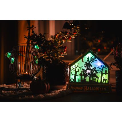 Decorațiune LED HALLOWEEN LED/2xAA/multicolor casă bântuită