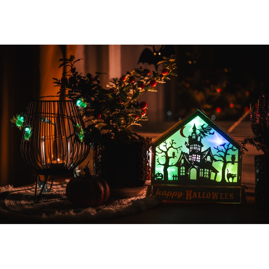 Decorațiune LED HALLOWEEN LED/2xAA/multicolor casă bântuită