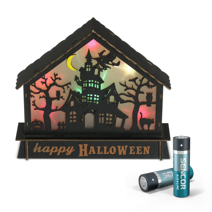 Decorațiune LED HALLOWEEN LED/2xAA/multicolor casă bântuită