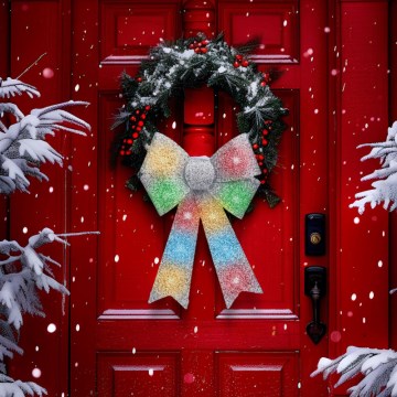 Decorațiune LED RGB de Crăciun, 11 LED-uri / 3x LR44, 40x30 cm, fundă argintie