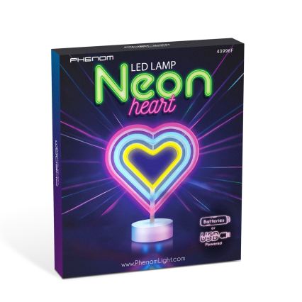 Decorațiune neon de masă LED/2W/3xAA USB inimă