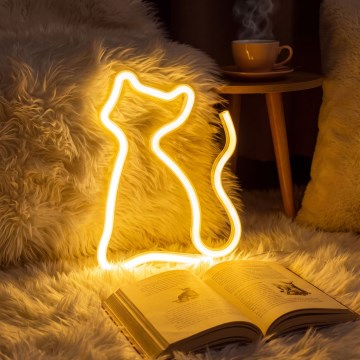 Decorațiune neon LED pentru masă, 2W, alimentare 3xAA/USB — pisică