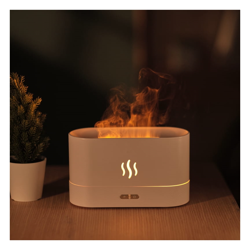 Difuzor de aromă cu ultrasunete LED RGB și umidificator de aer cu iluminare de fundal, capacitate 180 ml, alb