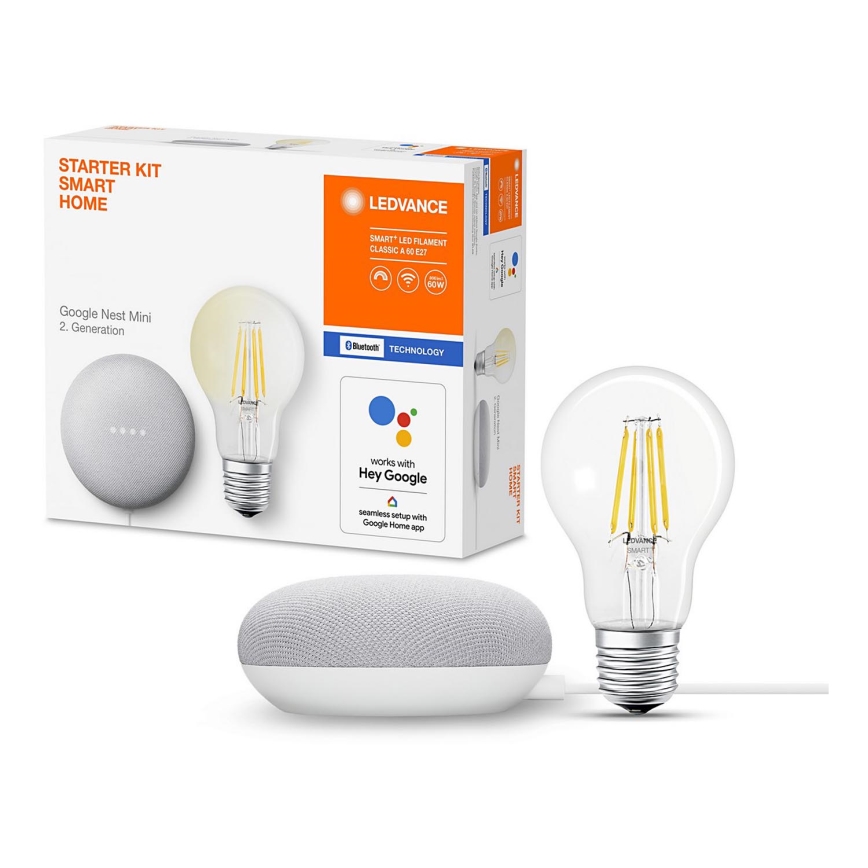 Difuzor inteligent Google Nest Mini Wi-Fi + bec LED dimabil SMART+ E27/6,5W/230V Ledvance