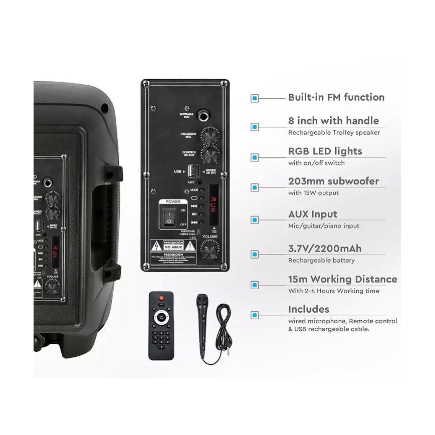 Difuzor portabil cu microfon Bluetooth 15W/3,7V LED RGB + telecomandă