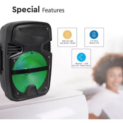Difuzor portabil cu microfon Bluetooth 15W/3,7V LED RGB + telecomandă