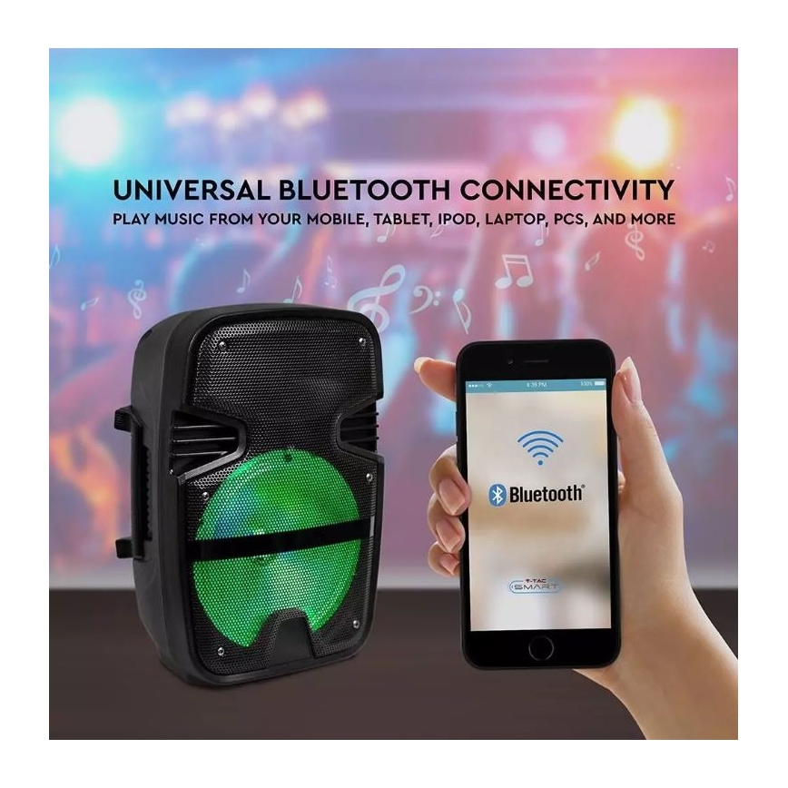 Difuzor portabil cu microfon Bluetooth 15W/3,7V LED RGB + telecomandă