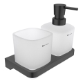 Dozator de săpun și suport de periuțe de dinți de perete NIMCO MAC 2905831C-T-90 MAYA 320 mm sticlă mată/negru mat