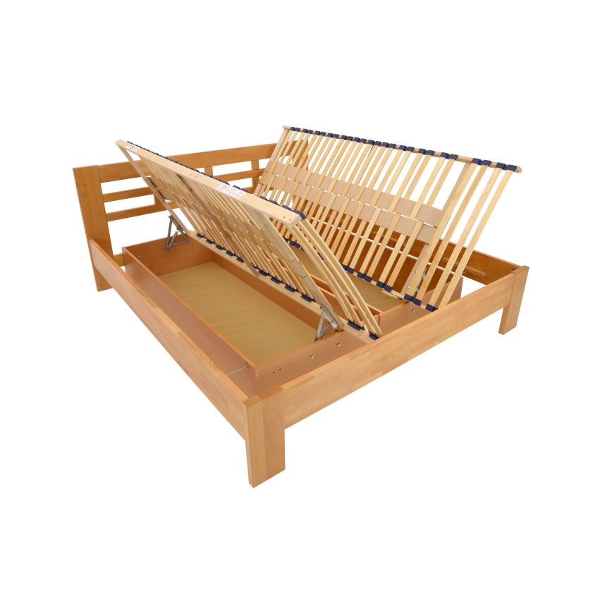 Dublu pat din lemn masiv cu spațiu de depozitare ANGELA 180x200 cm nuc deschis