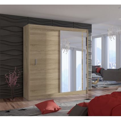 Dulap de haine cu oglindă SABRINA 203x215 cm stejar sonoma