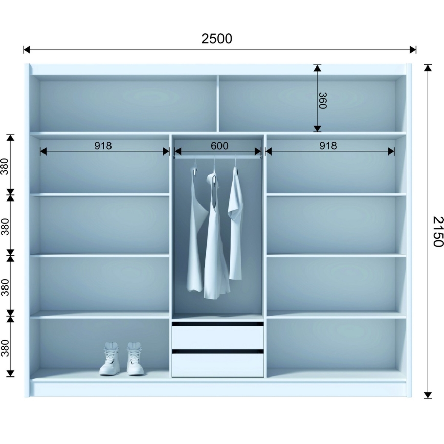 Dulap de haine cu oglindă SABRINA 250x215 cm stejar woltan