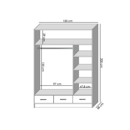Dulap de haine cu oglindă SANNA 150x215 cm alb