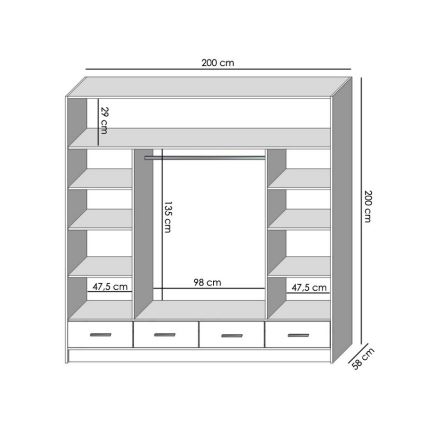 Dulap de haine cu oglindă SANNA 200x215 cm alb
