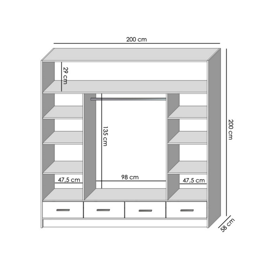 Dulap de haine cu oglindă SANNA 200x215 cm alb