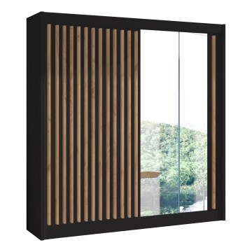 Dulap cu oglindă SANTINO 203 x 215 x 61 cm, negru/stejar craft