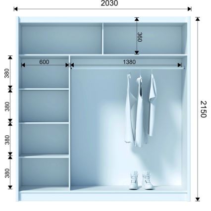 Dulap cu oglindă SANTINO 203 x 215 x 61 cm, negru/stejar craft