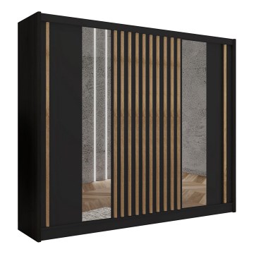 Dulap cu oglindă SANTINO, 250 x 215 cm, negru/stejar craft