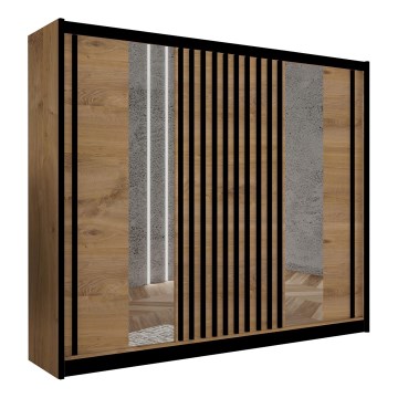 Dulap cu oglindă SANTINO 250x215 cm stejar craft/negru