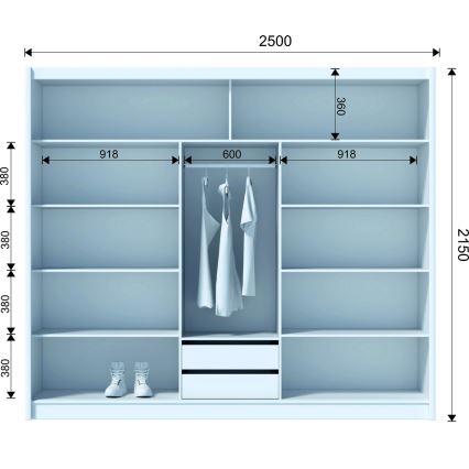 Dulap cu oglindă SANTINO 250x215 cm stejar craft/negru