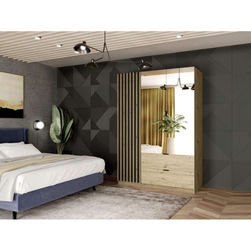 Dulap cu oglindă VISTA 150x215 cm, stejar artisan/grafit