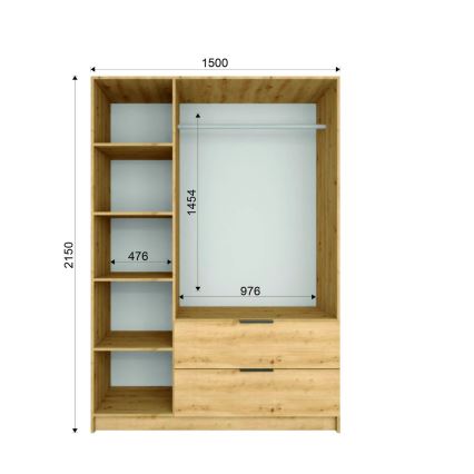 Dulap cu oglindă VISTA 150x215 cm, stejar artisan/grafit