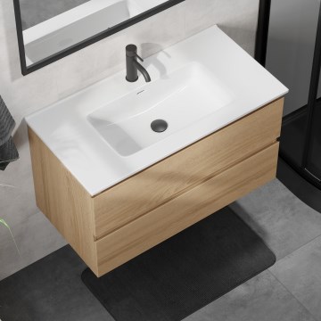 Dulap de baie cu chiuvetă KENWOOD, 91 cm, stejar/alb