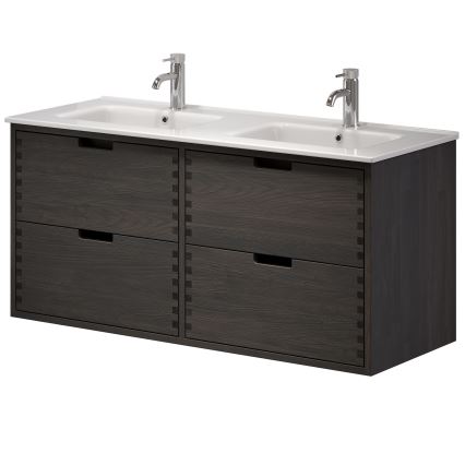 Dulap de baie cu lavoar GRIBSKOV, 120 cm, maro/stejar/alb