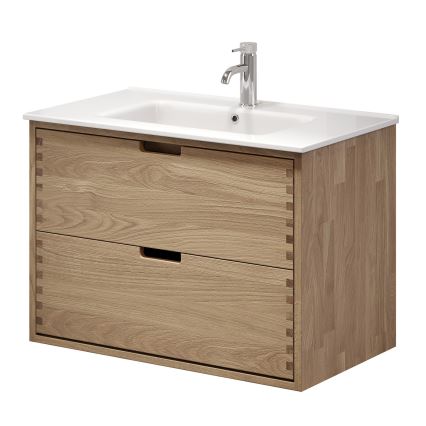 Dulap de baie cu lavoar GRIBSKOV, 80 cm, bej/stejar/alb